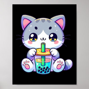 Schattigee Kawaii Bubble Tea Cat Japanese Kitten A Poster