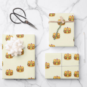Schattigee kawaii burgers patroon op crème inpakpapier vel