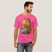 Schattigee Kawaii Capybara eet Japanse Ramen noede T-shirt (Voorkant volledig)