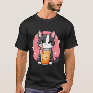 Schattigee Kawaii Cat Boba Tea Japanse stijl Tuxed T-shirt