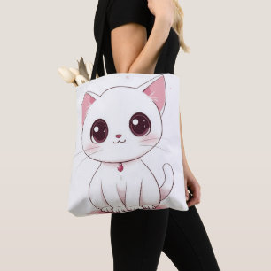 Schattigee Kawaii Cat Canvas tas Schattig Kat Prin