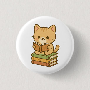Schattigee Kawaii Cat leest een boek Ronde Button 3,2 Cm