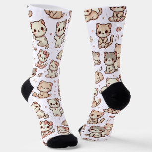 Schattigee Kawaii Cat Pattern Stickers - Speelse p Sokken