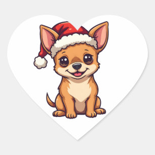 Schattigee Kawaii Chihuahua in Santa Hat Kersthond Hart Sticker