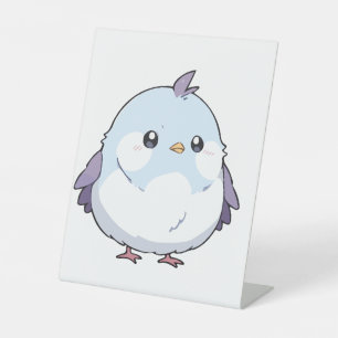 Schattigee Kawaii Chubby Bird Cartoon - Schattige Reclamebord Met Voetstuk