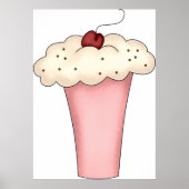 Schattigee Kawaii Cupcake Milkshake met Cherry Poster (Voorkant)