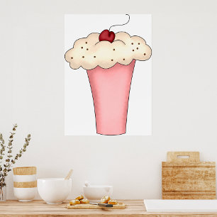 Schattigee Kawaii Cupcake Milkshake met Cherry Poster