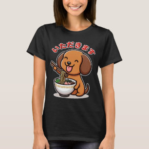 Schattigee Kawaii Dachshund eet Ramen Itadakimasu T-shirt