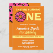 Schattigee Kawaii Donut Sinaasappel Joint Twin 1st Kaart (Voorkant / Achterkant)