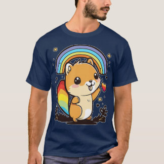 Schattigee Kawaii eekhoorn spelen onder een regenb T-shirt