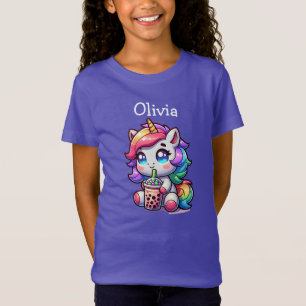 Schattigee Kawaii Eenhoorn met Bubble Tea Geperson T-shirt