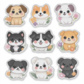 Schattigee Kawaii Floral Dog Sticker Set (Voorkant)