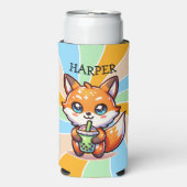 Schattigee Kawaii Fox met Bubble Tea Gepersonalise (Seltzer Voorkant)