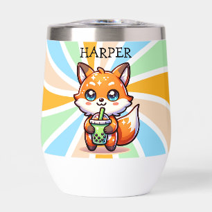 Schattigee Kawaii Fox met Bubble Tea Gepersonalise
