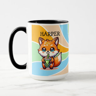 Schattigee Kawaii Fox met Bubble Tea Gepersonalise Mok