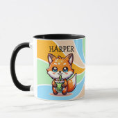 Schattigee Kawaii Fox met Bubble Tea Gepersonalise Mok (Links)
