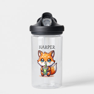 Schattigee Kawaii Fox met Bubble Tea Gepersonalise Waterfles