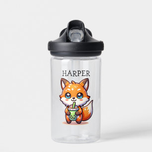 Schattigee Kawaii Fox met Bubble Tea Gepersonalise Waterfles