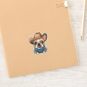Schattigee Kawaii Franse Bulldog Cowboy Pet Dog Ar Sticker
