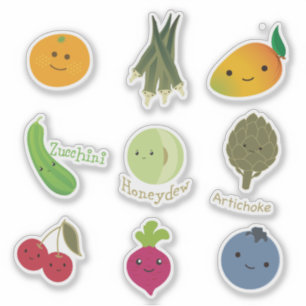 Schattigee Kawaii Frutis en Groenten Sticker Set