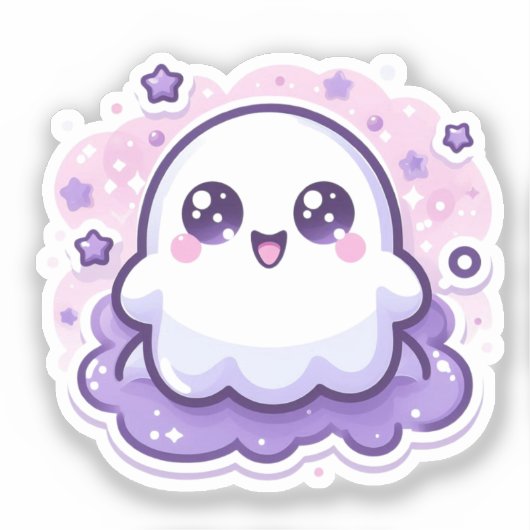 Schattigee Kawaii Ghost Sticker met sterren en spr (Voorkant)