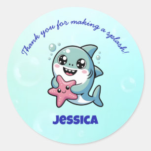 Schattigee kawaii haai Baby Dank u Ronde Sticker