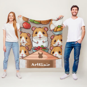 Schattigee Kawaii hamster eten aardbeien Fleece Deken
