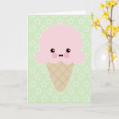 Schattigee Kawaii Ice Cream Birthday Kaart (Gele Bloem)
