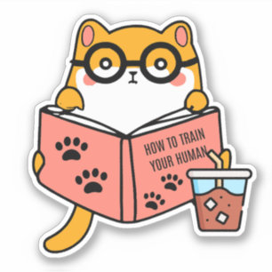 Schattigee Kawaii kat die een boek leest Sticker