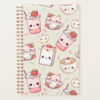 Schattigee Kawaii Kat en Koffie Print Planner Scha