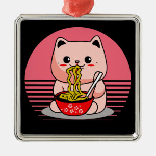 Schattigee Kawaii kat eten ramen Metalen Ornament