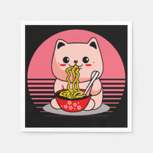 Schattigee Kawaii kat eten ramen Servet