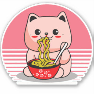 Schattigee Kawaii kat eten ramen Sticker