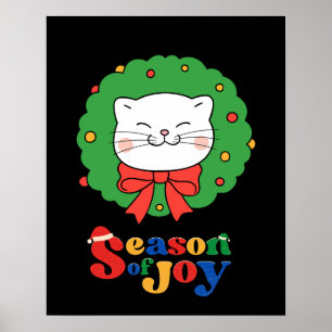 Schattigee Kawaii Kat Kerstkrans Seizoen van Joy Poster