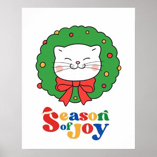 Schattigee Kawaii Kat Kerstkrans Seizoen van Joy Poster (Voorkant)