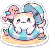 Schattigee kawaii kat op het strand sticker (Voorkant)