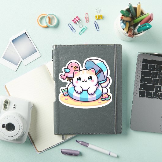 Schattigee kawaii kat op het strand sticker (iPad Cover)