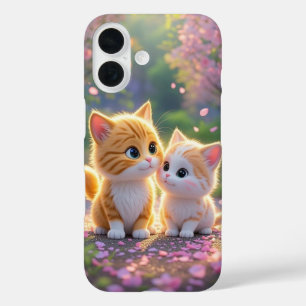Schattigee Kawaii-katten in Cherry Blossom-telefoo iPhone 16 Hoesje