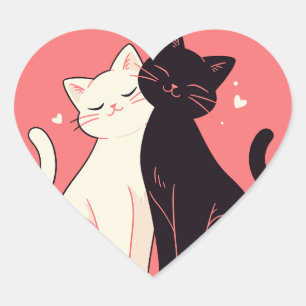 Schattigee Kawaii katten knuffelen met harten Hart Sticker