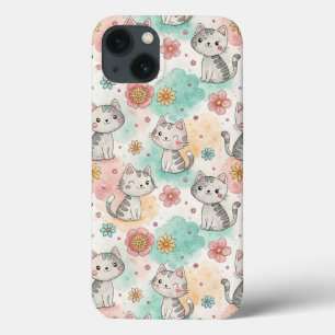Schattigee kawaii kattenpatroon pastel iPhone 13 hoesje