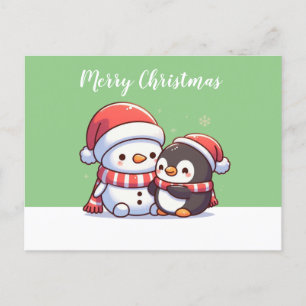 Schattigee Kawaii Kerst Kaart met Sneeuwman