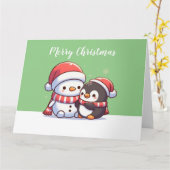 Schattigee Kawaii Kerst Kaart met Sneeuwman (Gele Bloem)
