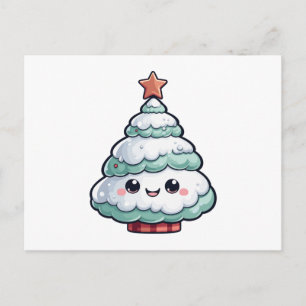Schattigee Kawaii kerstboom illustratie Feestdagenkaart