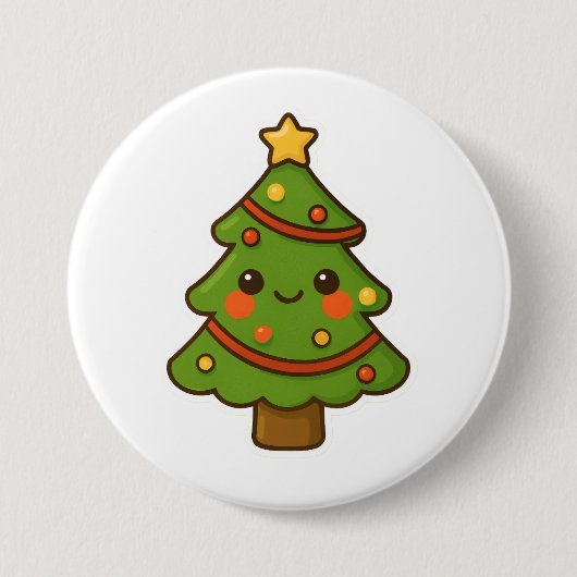 Schattigee Kawaii kerstboom Ronde Button 7,6 Cm (Voorkant)