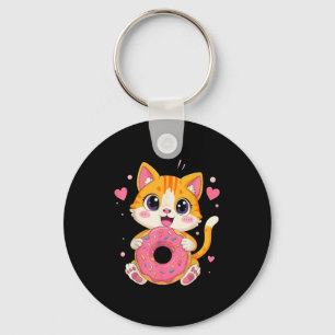 Schattigee Kawaii Kitten Holding Donut Grappig Gra Sleutelhanger