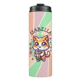 Schattigee Kawaii Kitten met Bubble Tea Gepersonal Thermosbeker