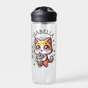 Schattigee Kawaii Kitten met Bubble Tea Gepersonal Waterfles