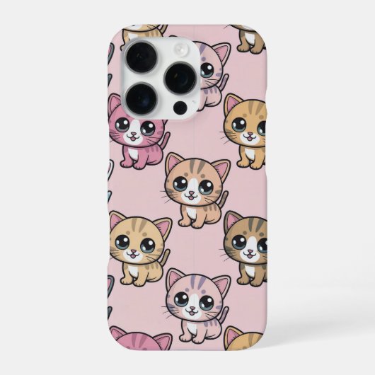 Schattigee Kawaii Kitten Pattern iPhone 16 Pro Hoe Hoesje (Achterkant)