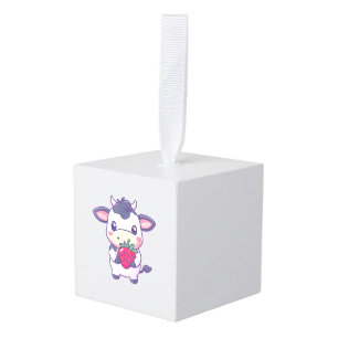 Schattigee kawaii Koe met aardbeien Schattig rund Kubus Ornament