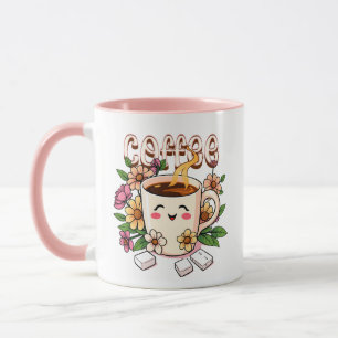 Schattigee Kawaii Koffie en Bloemen Mok